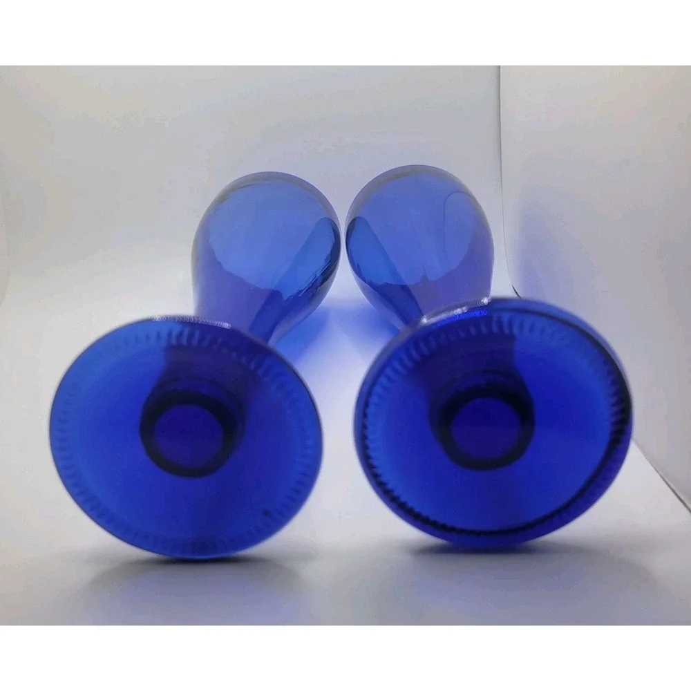 Champagne Flutes Pilsner Wine Glasses Cobalt Blue Set of 2 Mid-Century Modern